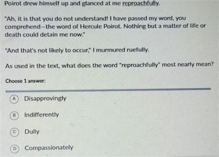 What is the word reproachfully mean?